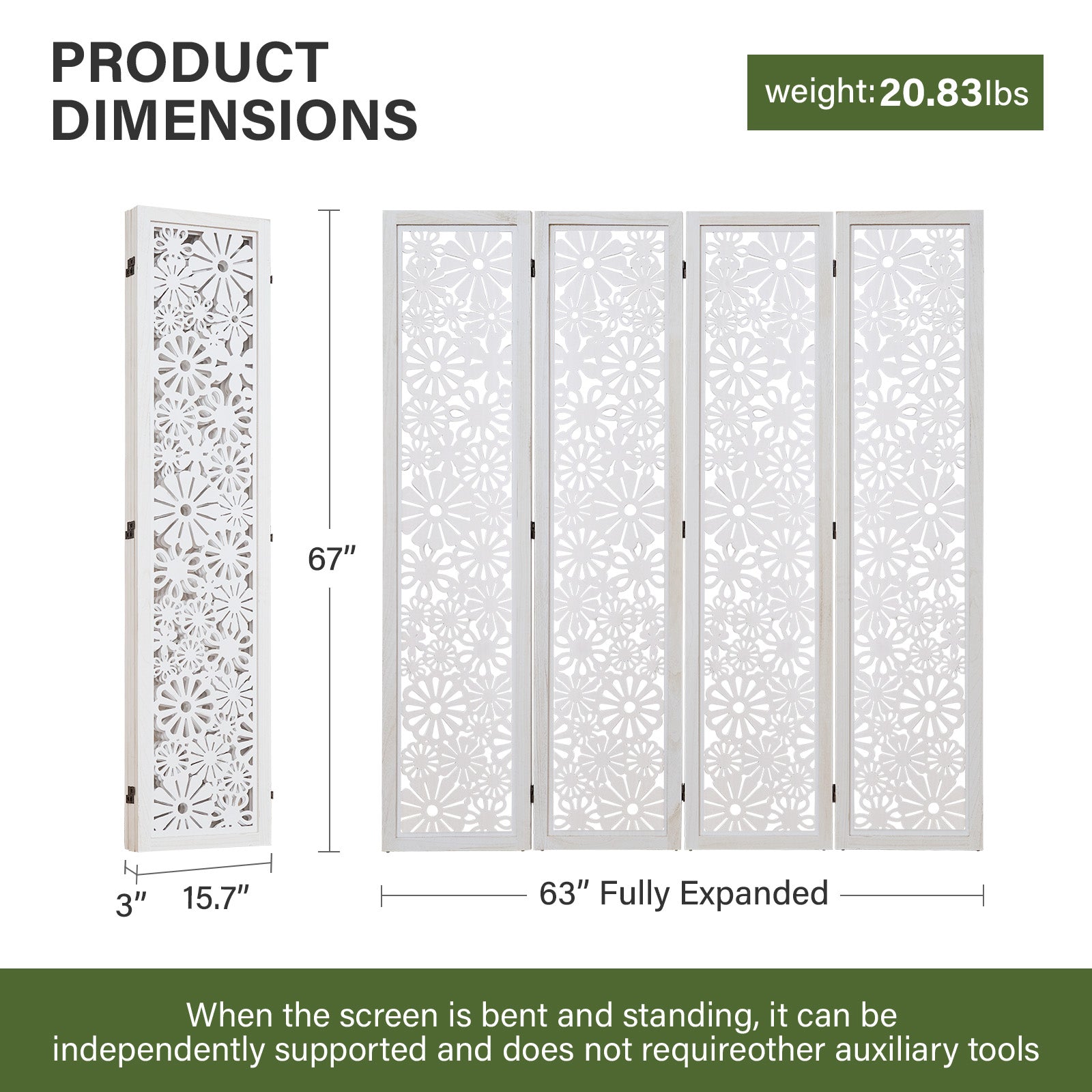 Daisy 67" Floral Carved Wooden Room Divider