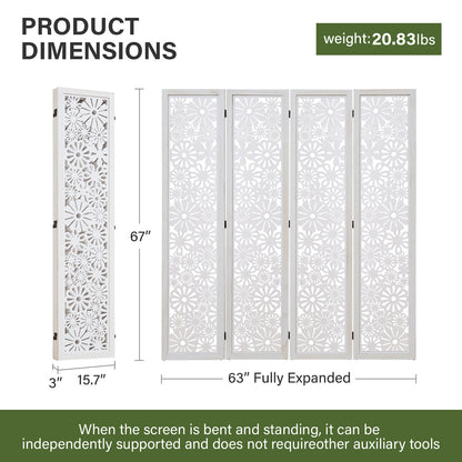 Daisy 67" Floral Carved Wooden Room Divider