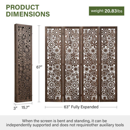 Daisy 67" Floral Carved Wooden Room Divider