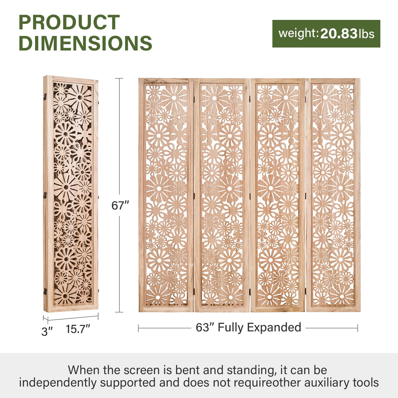 Daisy 67" Floral Carved Wooden Room Divider