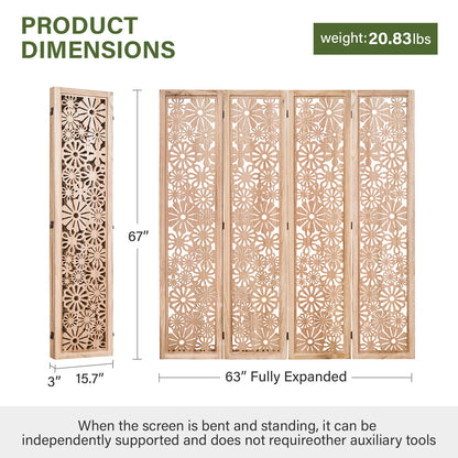 Daisy 67" Floral Carved Wooden Room Divider