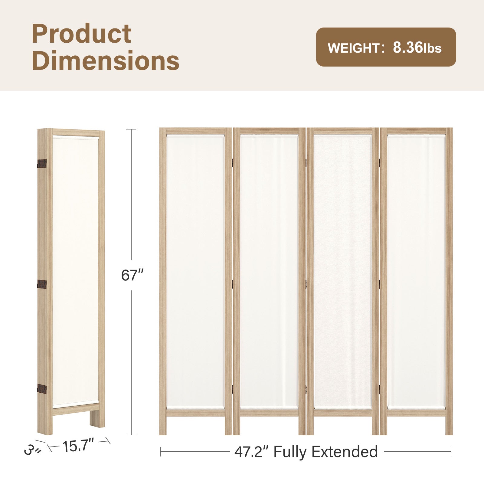 Talen  67" Washable Fabric Wooden Room Divider