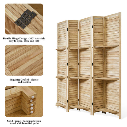 SYLO 5.6ft Folding Wood Room Divider with Shelves