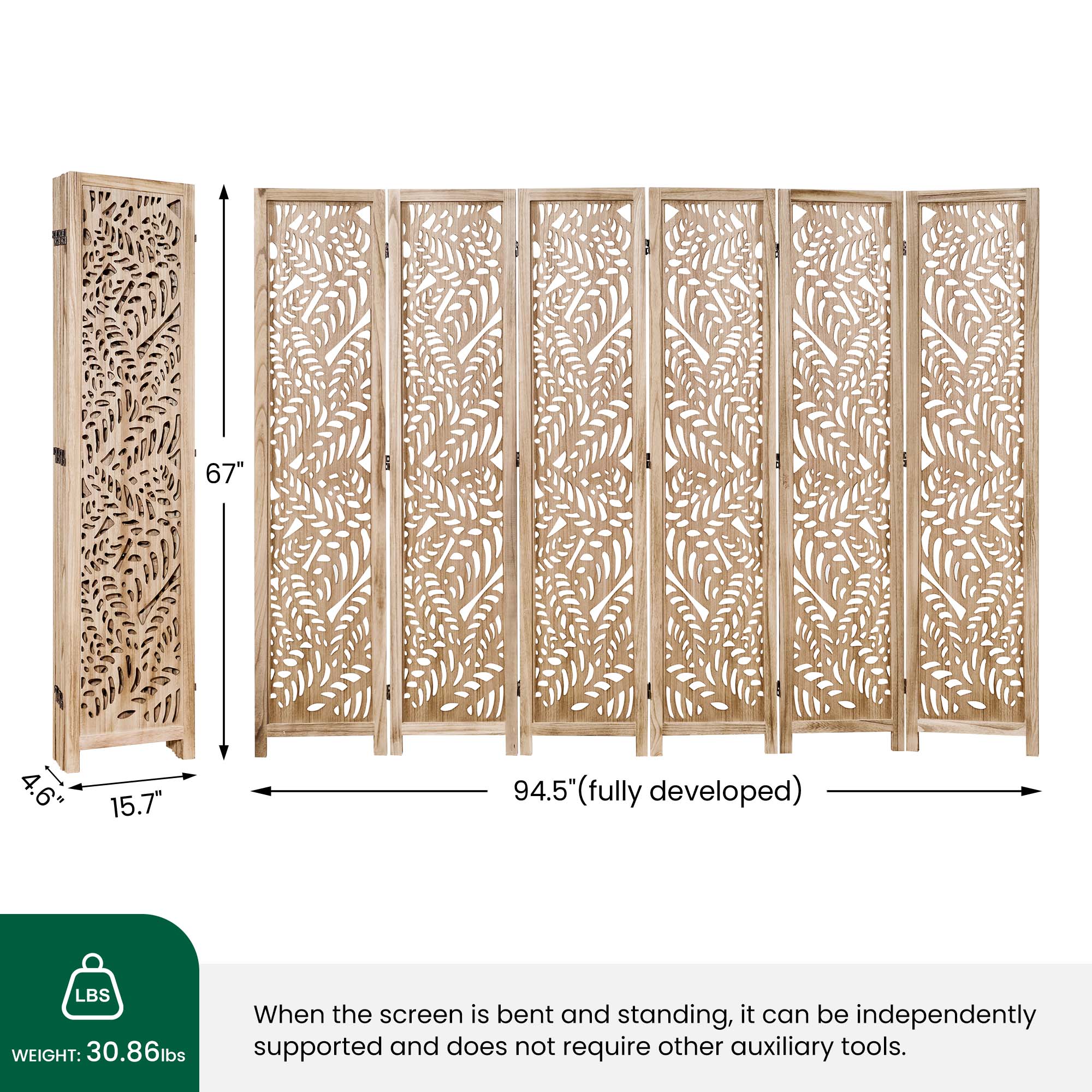 Sora 67" Solid Wood Room Divider
