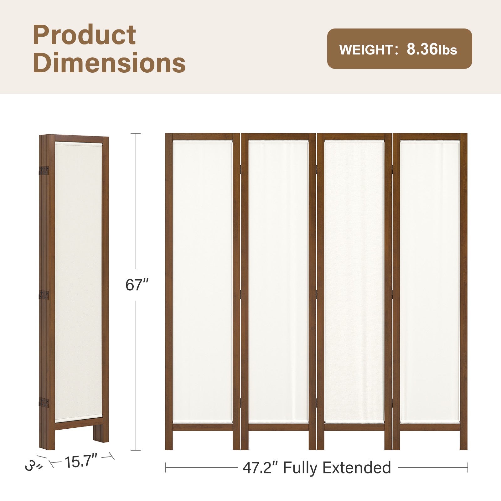 Japandi Washable Fabric Wood Room Divider | Folding Privacy Screen