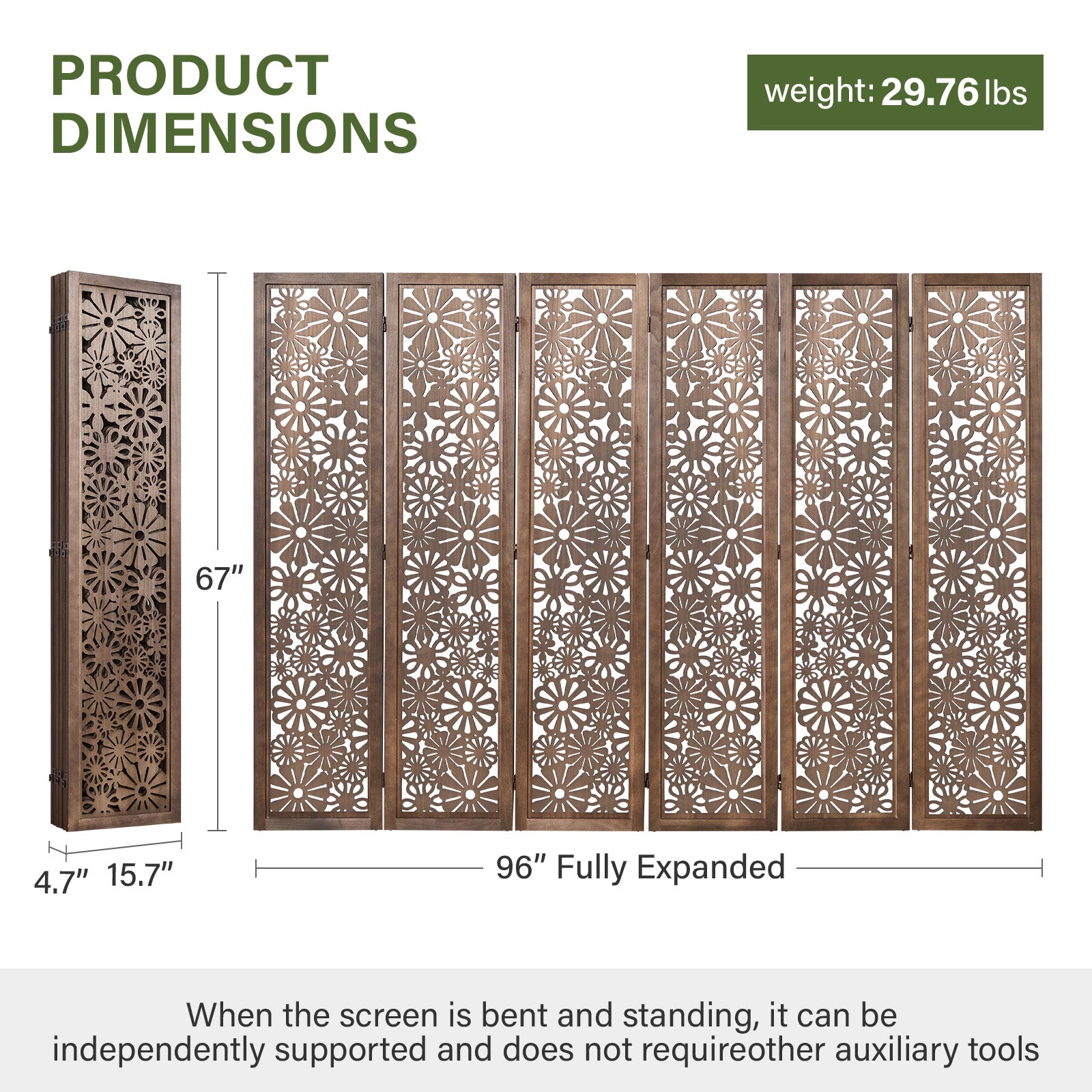 Daisy 67" Floral Carved Wooden Room Divider