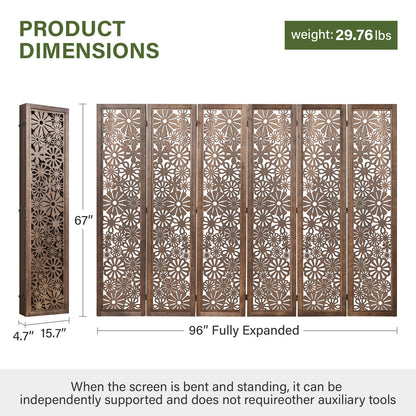 Daisy 67" Floral Carved Wooden Room Divider
