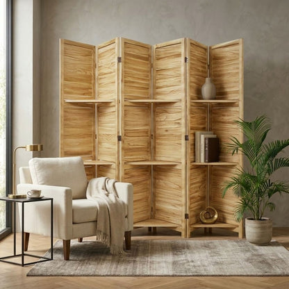 SYLO 5.6ft Folding Wood Room Divider with Shelves