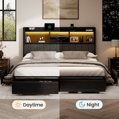 Softo Luxe Storage Bookcase Wood Bed Frame