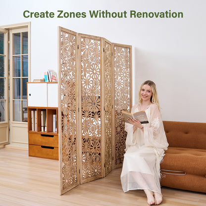 Daisy 67" Floral Carved Wooden Room Divider