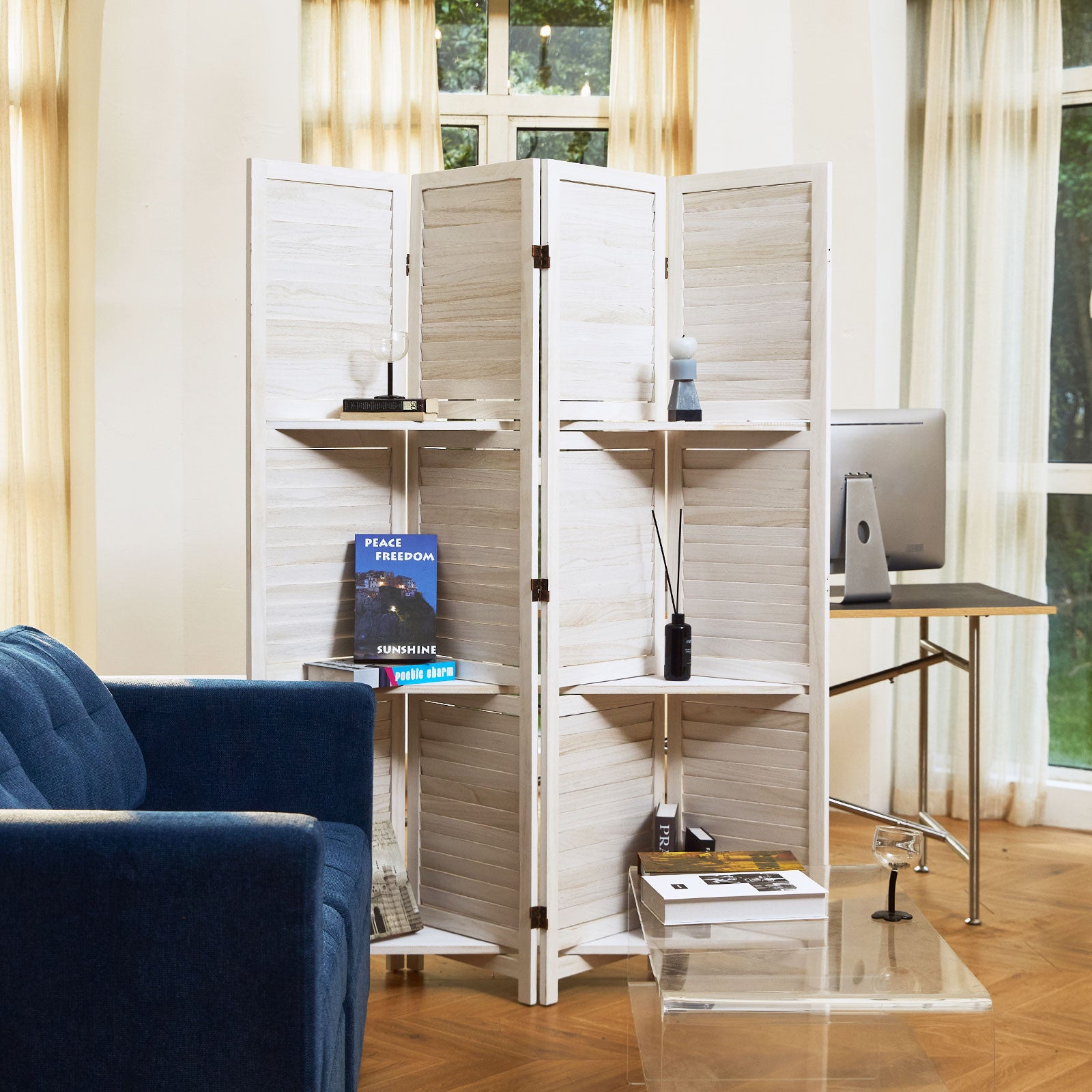 SYLO 5.6ft Folding Wood Room Divider with Shelves