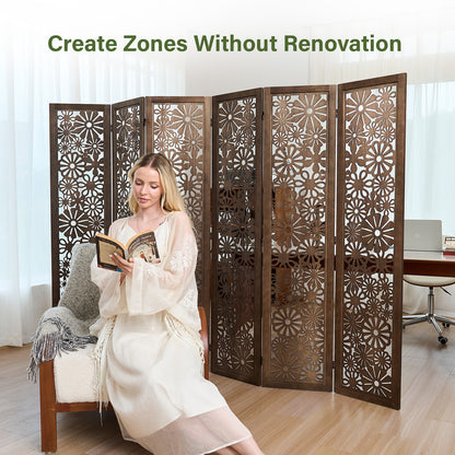 Daisy 67" Floral Carved Wooden Room Divider