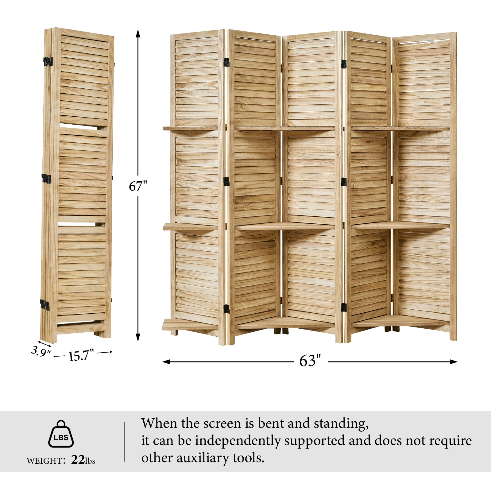 SYLO 5.6ft Folding Wood Room Divider with Shelves