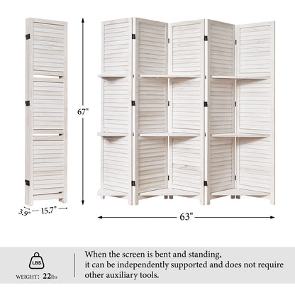 SYLO 5.6ft Folding Wood Room Divider with Shelves