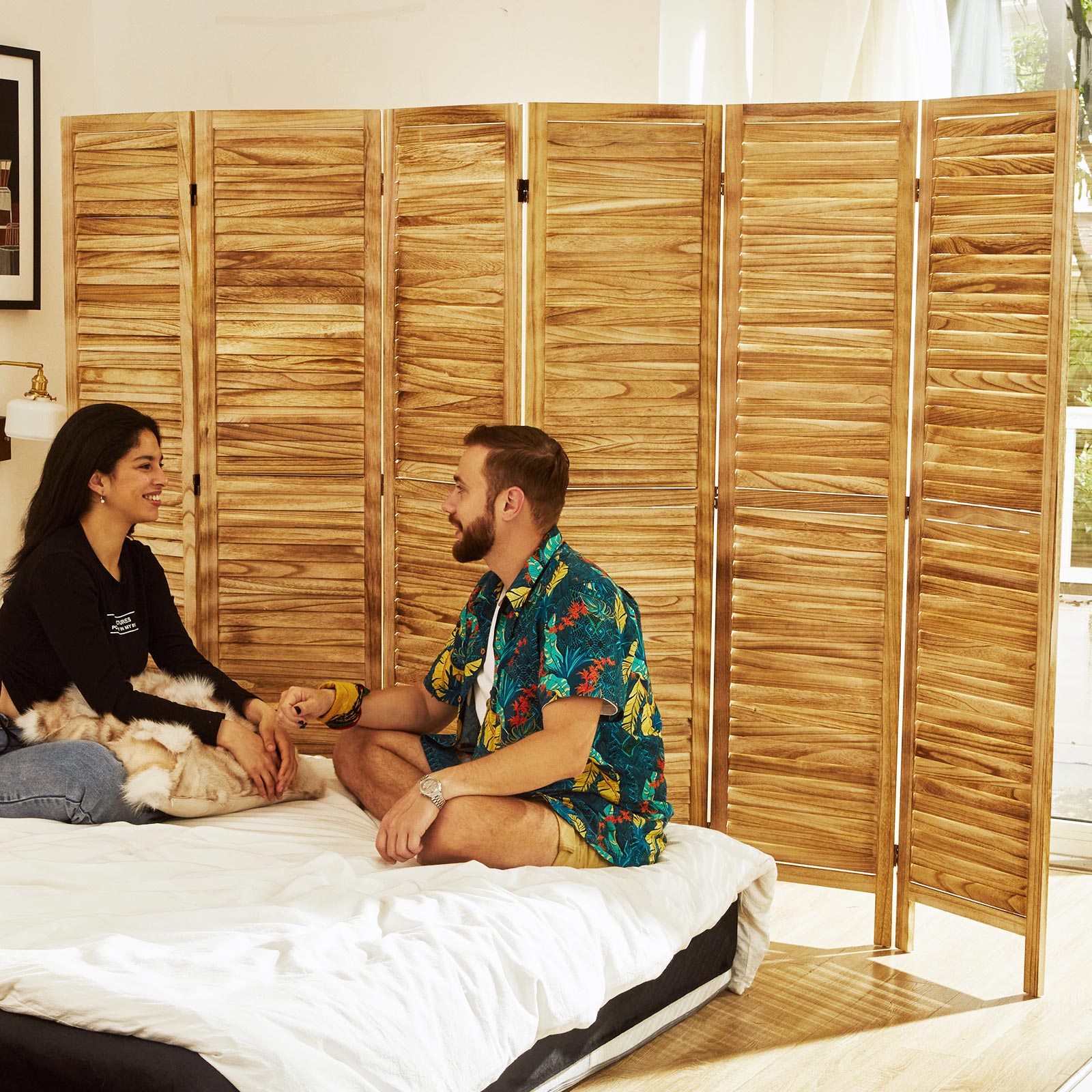 Classic 67" Louvered Wooden Room Divider