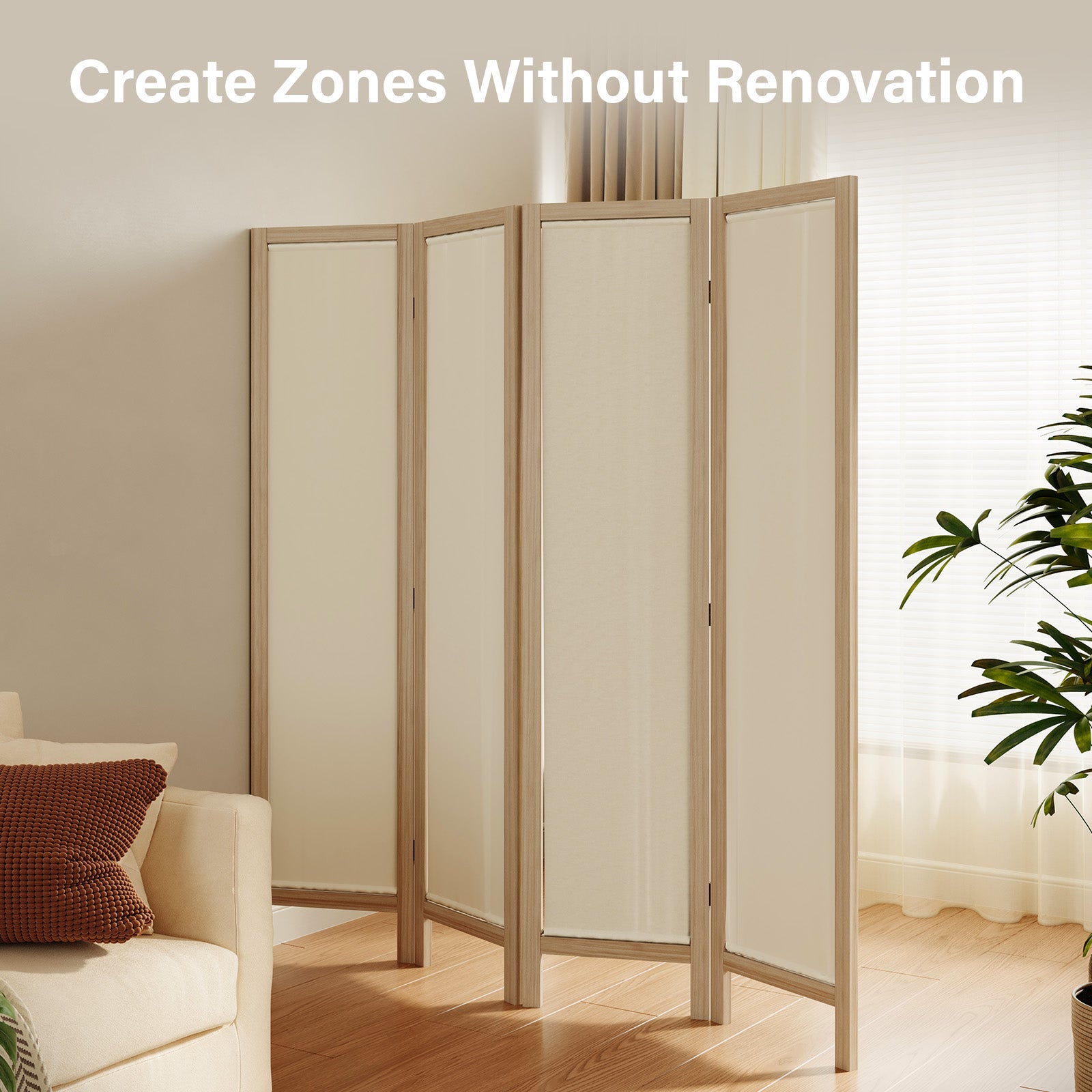 Japandi Washable Fabric Wood Room Divider | Folding Privacy Screen