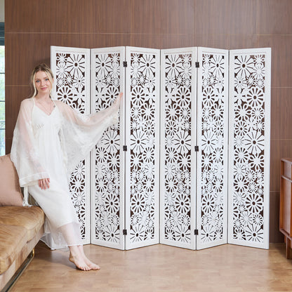 Daisy 67" Floral Carved Wooden Room Divider