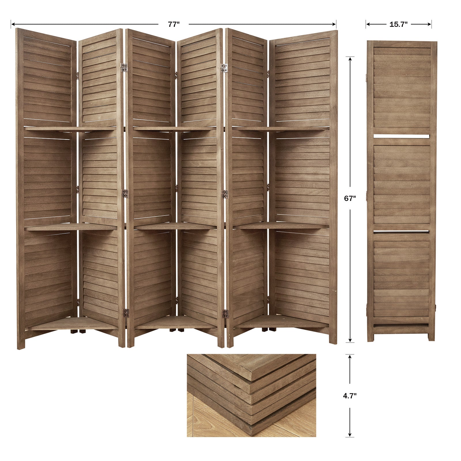 SYLO 5.6ft Folding Wood Room Divider with Shelves