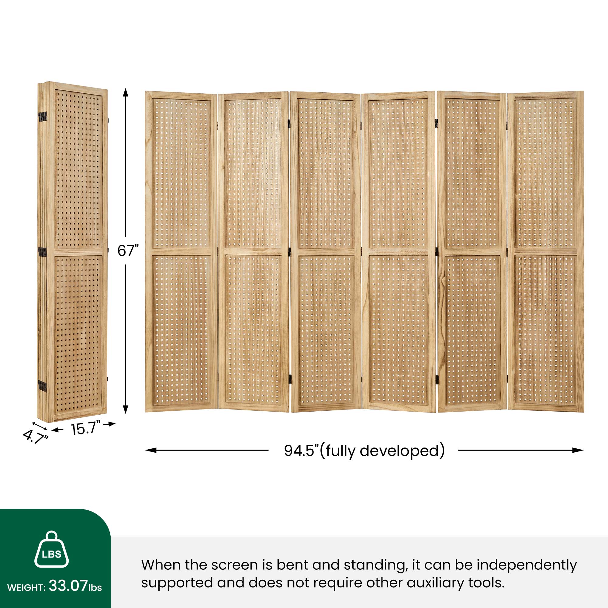 HOVA 66.8" Wooden Pegboard Room Divider
