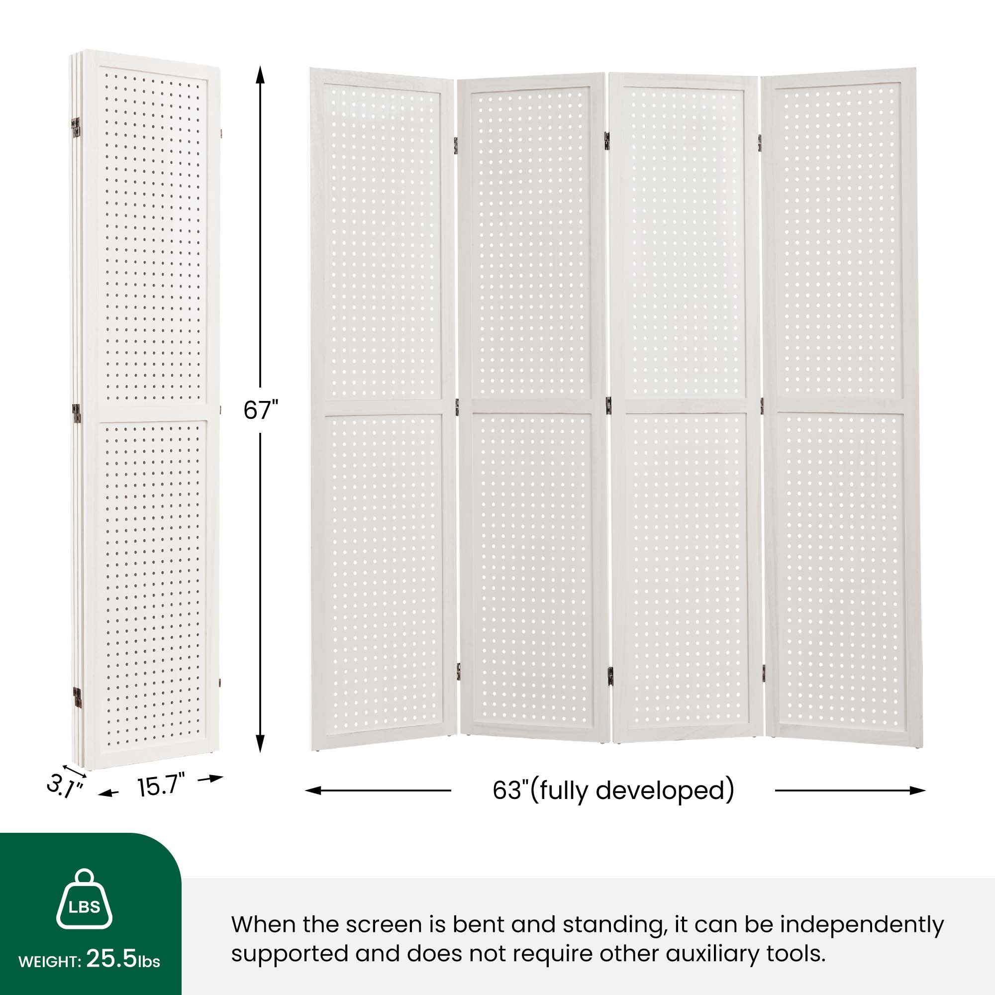 HOVA 66.8" Wooden Pegboard Room Divider