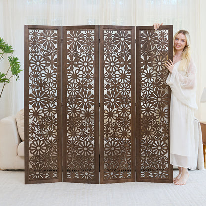 Daisy 67" Floral Carved Wooden Room Divider
