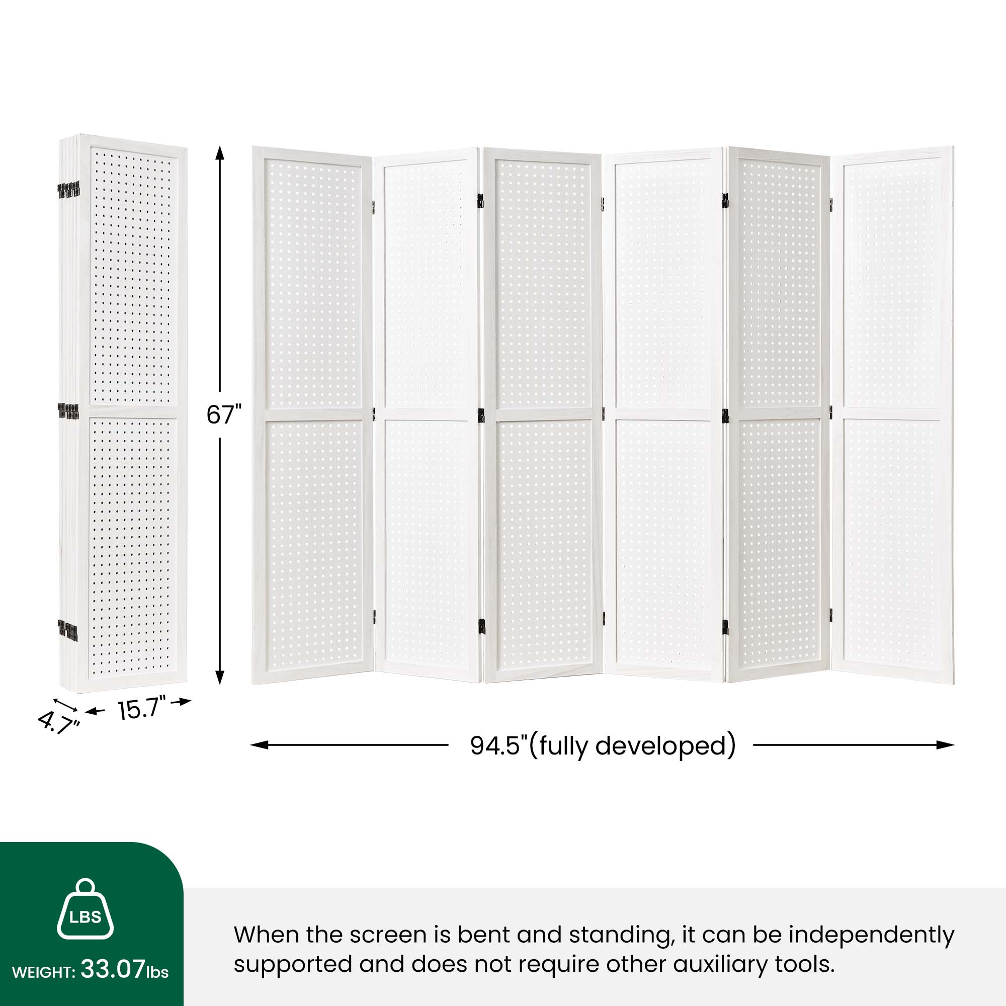 HOVA 66.8" Wooden Pegboard Room Divider