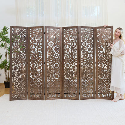 Daisy 67" Floral Carved Wooden Room Divider