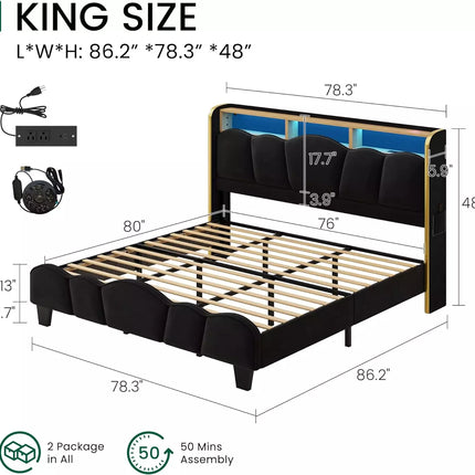 Melora Arch Headboard Velvet Upholstered Bed Frame