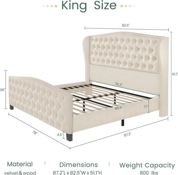 upholstered wingback bed king