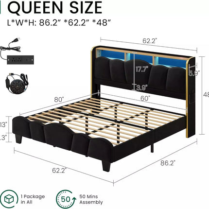 Melora Arch Headboard Velvet Upholstered Bed Frame