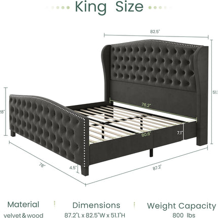 king wingback upholstered bed
