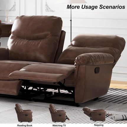 Larmace Modern Reclining Sectional Faux Leather Couch 5 Seater Brown
