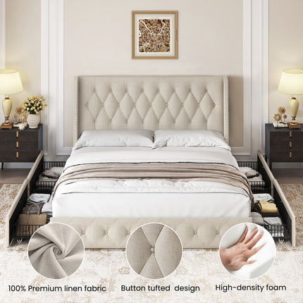 queen storage bed frame with headboard