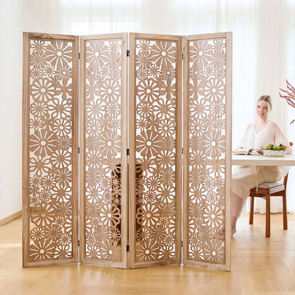 Daisy 67" Floral Carved Wooden Room Divider