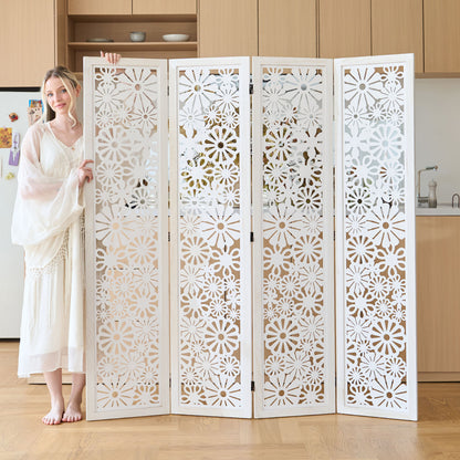 Daisy 67" Floral Carved Wooden Room Divider