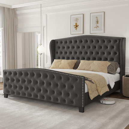 wingback bed frame queen