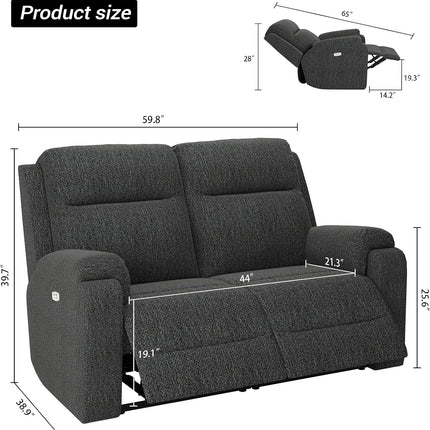 Larmace Grey Power Loveseat Recliner of 2 Seater for Living Room