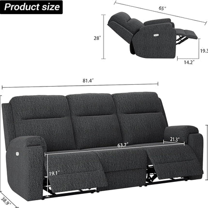 Larmace Sectional Power Recliner Sofa Set 3 Seater Grey Overstuffed Fabric