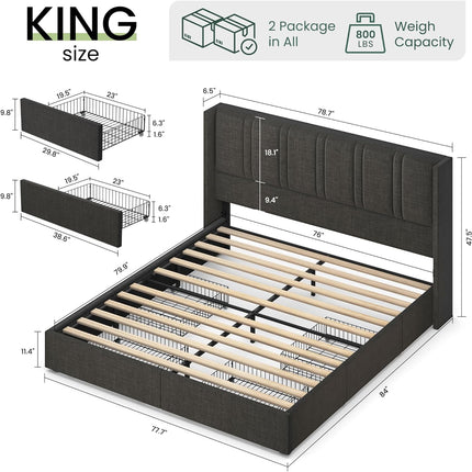 king bed frame with drawers