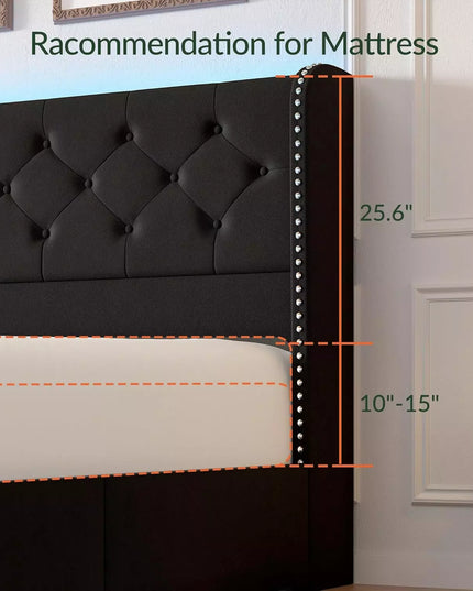 Korav Upholstered Bed Frame with Storage Drawers and LED lights