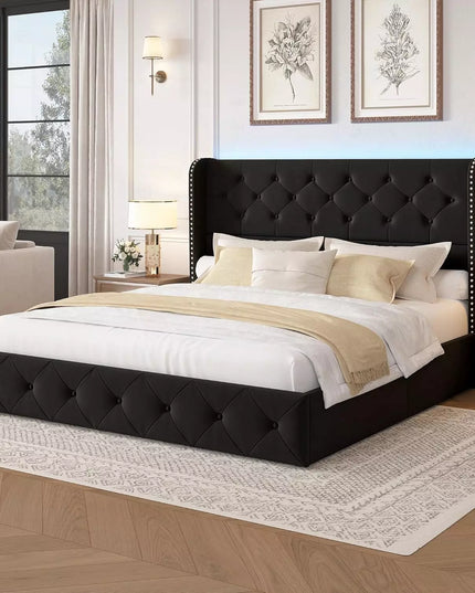 Korav Upholstered Bed Frame with Storage Drawers and LED lights