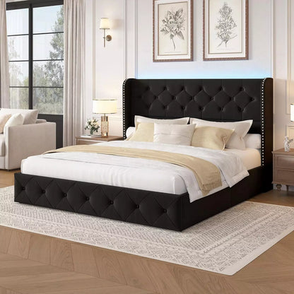 Korav Upholstered Bed Frame with Storage Drawers and LED lights