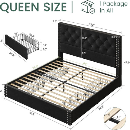 queen platform bed frame with storage