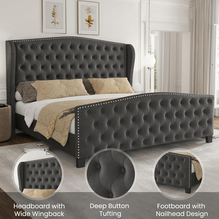 wingback king bed with storage