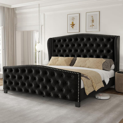 tufted wingback king bed