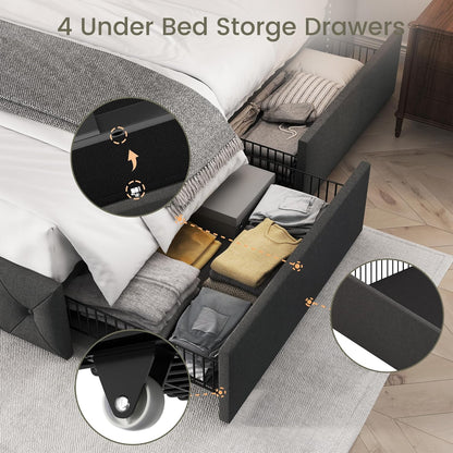 Korall Linen Upholstered Platform Bed Frame with Storage