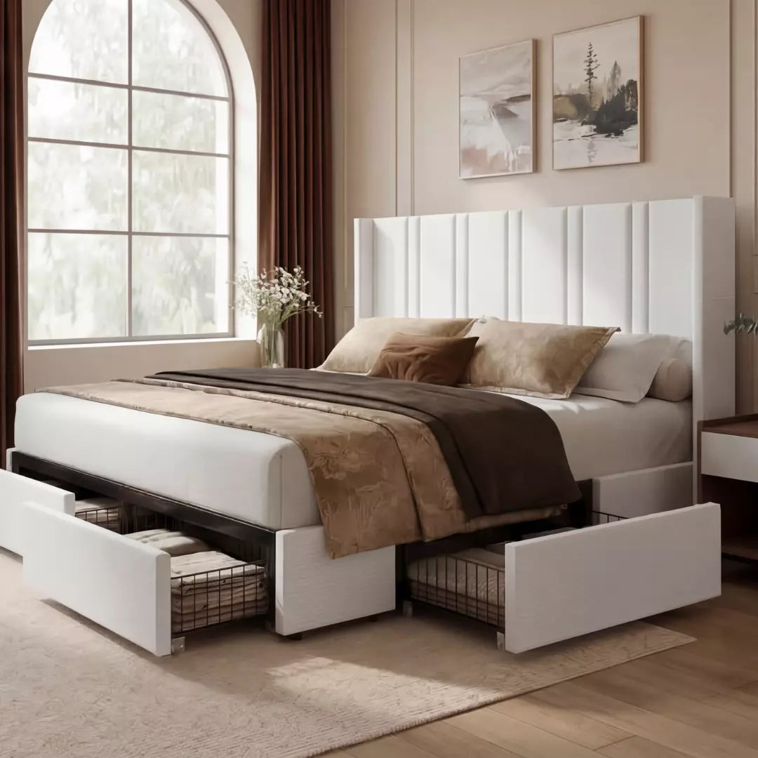 Modro Linen Bed Frame With Storage