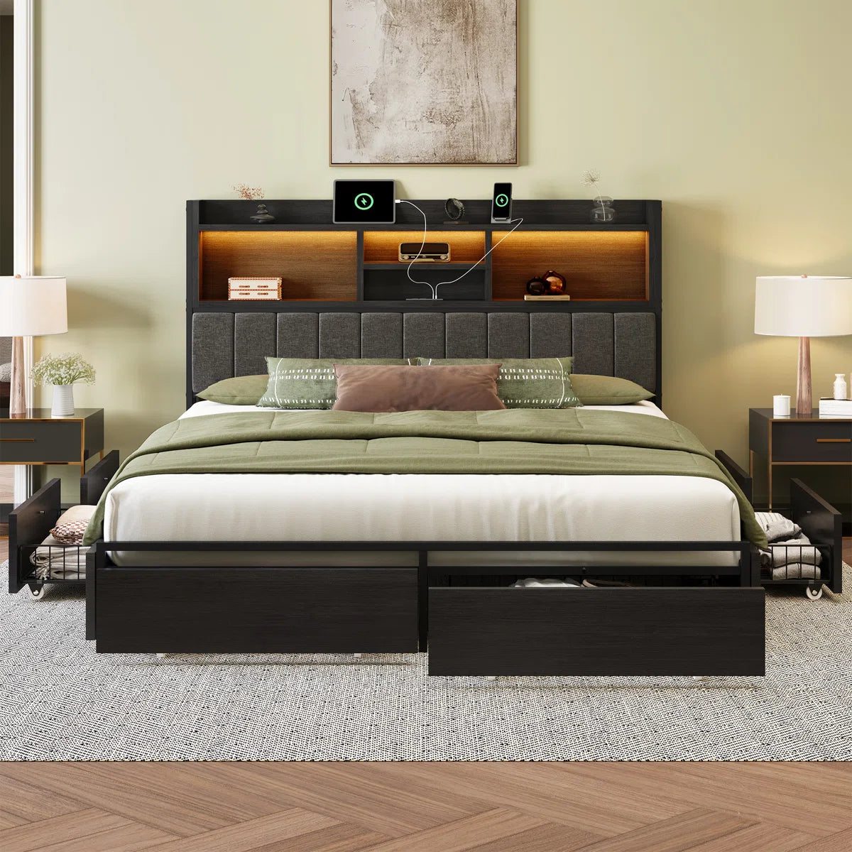 Softo Luxe Storage Bookcase Wood Bed Frame