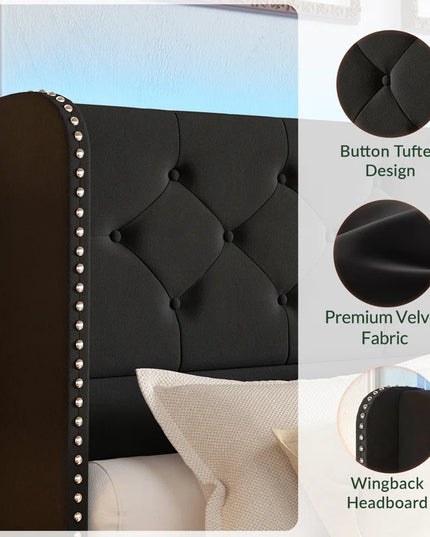 Korav Upholstered Bed Frame with Storage Drawers and LED lights