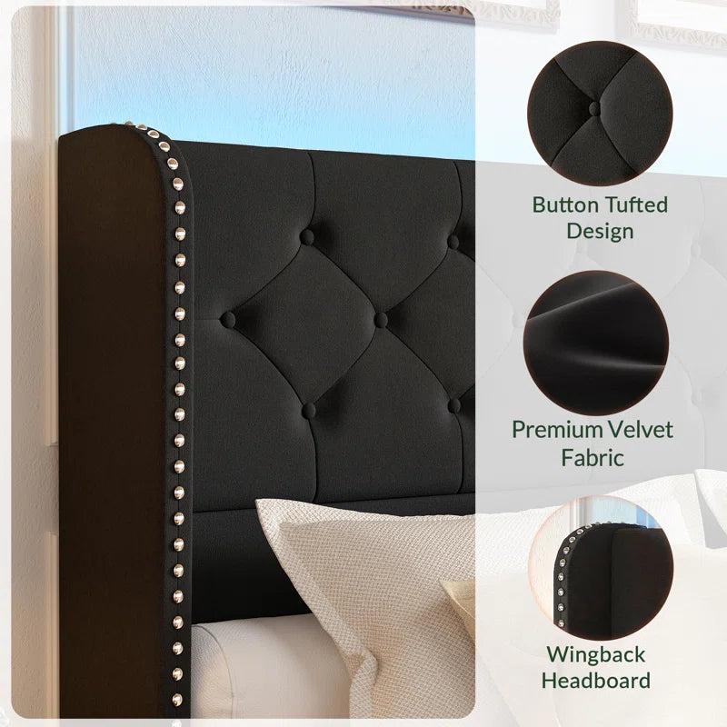 Korav Upholstered Bed Frame with Storage Drawers and LED lights